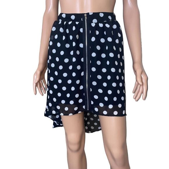 D-signed Disney high low black & white polka dot light weight skirt SZ L zip up - Picture 3 of 9